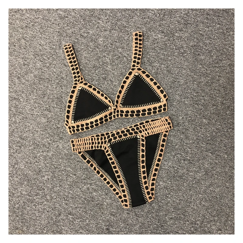 Женский сексуальный купальник с эластичным купальником черные вязаные крючком