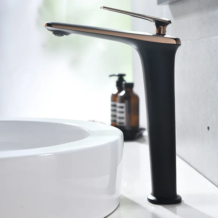 

All copper black high washbasin faucet
