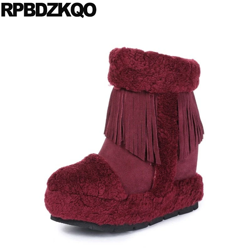 Женские ботинки с бахромой винно-красные ботильоны из натуральной кожи на