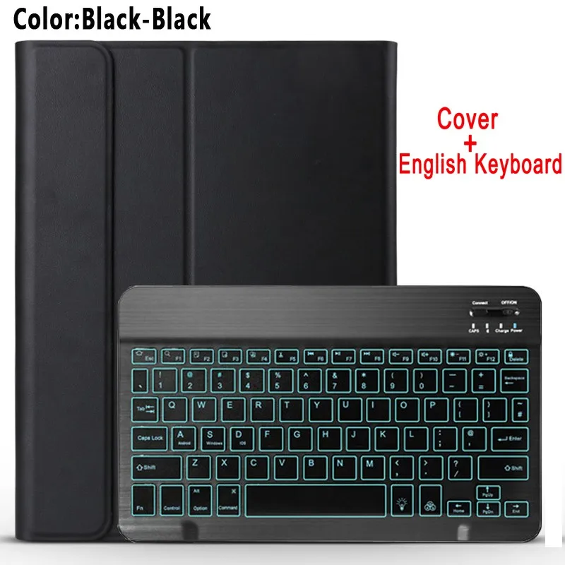 black-black Светлая клавиатура с подсветкой чехол для Samsung Galaxy Tab A 10,1 T510 T515 SM-T510 SM-T515 планшет кожаный чехол Bluetooth клавиатура - Цвет: black-black