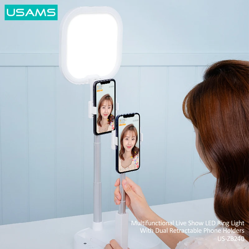 USAMS Portable Phone Holder Wireless Live Broadcast Stand Dimmable LED Video Fill Light With Remote Control For iPhone Android | Мобильные