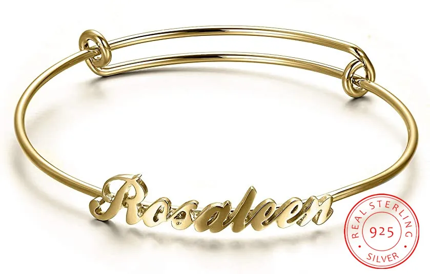 

925 sterling silver Bracelet Name Stainless Steel Adjustable Bracelet-Personalized For Girl Boy Birthday Gift