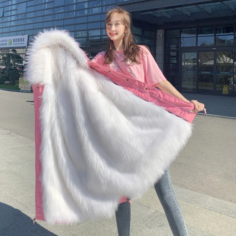 Luxury clothes Winter fur hooded coat women's jackets with fur coats warm Ladies coats fake fur coats winter coat women fur