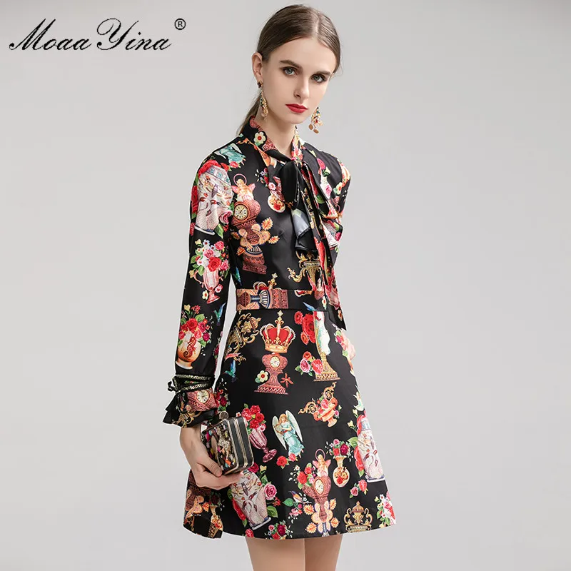 MoaaYina модное дизайнерское платье весна-осень женское длинный рукав цветочный