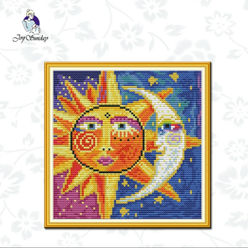 

Joy Sunday,Sun and Moon,cross stitch embroidery kit,11CT or 14CT Printed Fabric,Needlework counted cross-stitch patterns kit