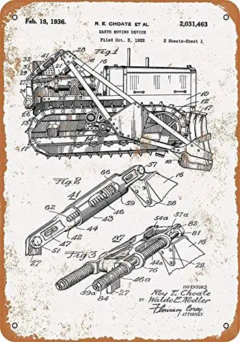 

8 x 12 Metal Sign - Bulldozer Patent - Vintage Bar Wall Decorative