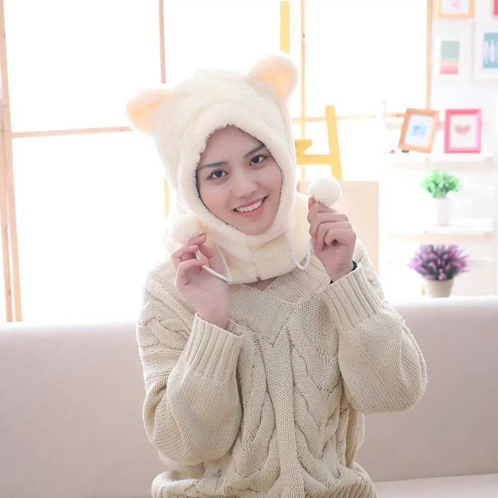 Зимний теплый шарф и шапка с помпоном для девочек шапочка ушками капюшоном