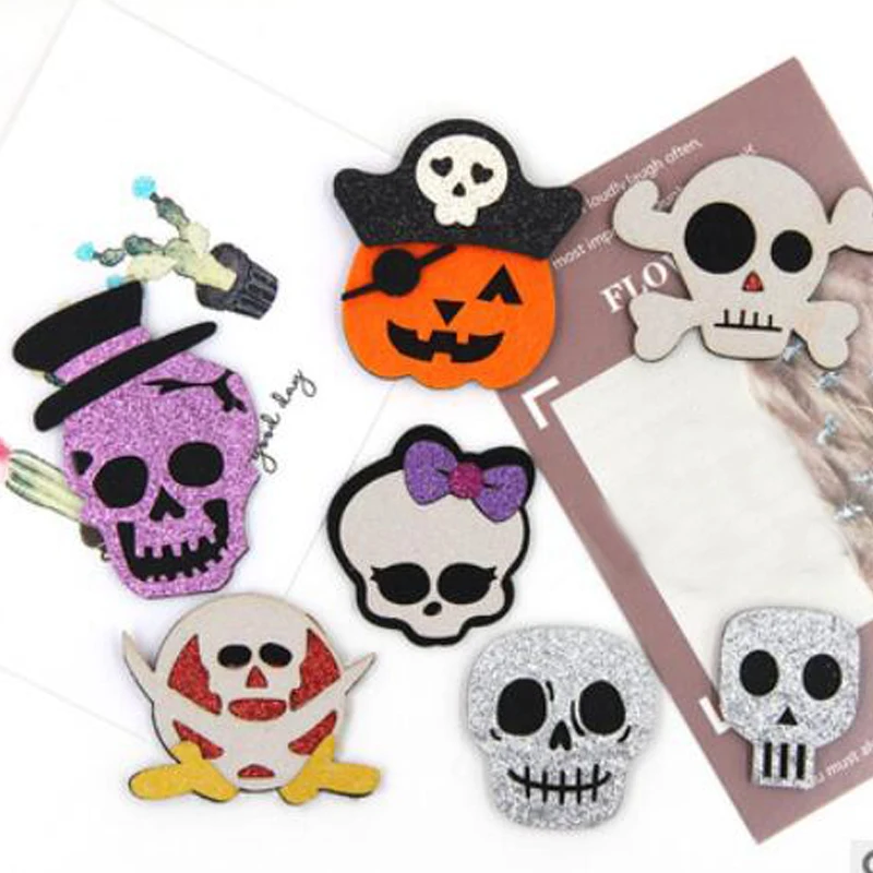 

20pcs/lot Kawaii Glitter Halloween Series Patch Creative Skeleton/Pumpkin Appliques Halloween Headdress Decoration Material