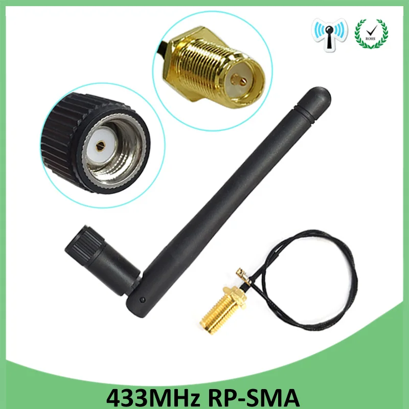 EOTH 5pcs 433mhz antenna 3dbi sma female lora iot module lorawan signal receiver antene ipex 1 SMA male pigtail Extension Cable