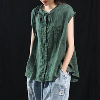 cotton linen women tops new 2020 summer arts style vintage solid color loose casual female sleeveless tank vest p1339