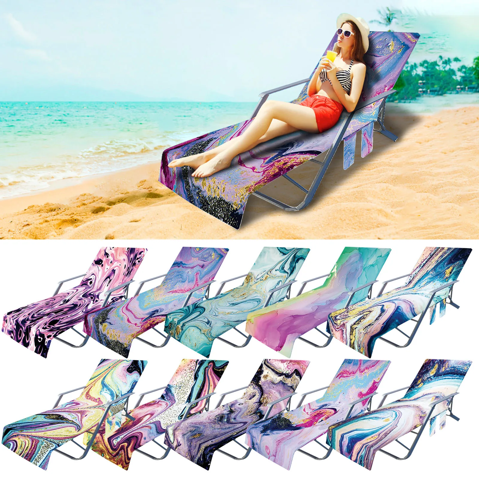 

Beach chair cover with side pocket, Microfiber Lounge Chair Towel Rack,Sling Chair Summer Beach Towel Sunbathing Lounger Towel