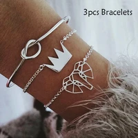 3pcs crown bracelet sets for women fashion knotted bangle boho vintage adjustable charm hand chain unique daily party jewelry
