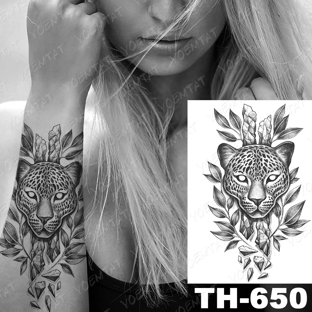 

Women Men Temporary Tattoos 2021 Ephemeral Body Transfer Tattoo Wolf Scorpion Tiger Jagua Sleeve Realistic Leopard Black Dark