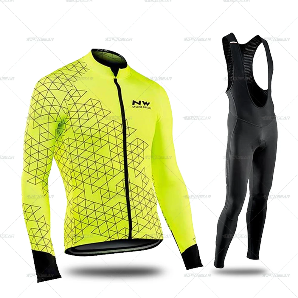 BIB SET Ropa Ciclismo Invierno зимняя велосипедная одежда, Майки для велоспорта, комплект Northwave, теплая флисовая одежда с длинным рукавом для MTB, Мужская одежда, Майо - Цвет: BIB SET