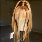 Бесклеевые Натуральные Прямые парики цвета медового блондинка, парик на шнуровке спереди, синтетический парик для черных женщин с детскими волосами, предварительно выщипанные