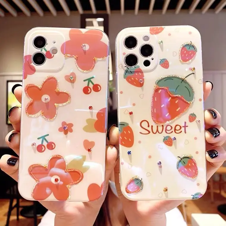 

Strawberry cherry flower is suitable for Apple 11 mobile phone case iPhone 12 Blu-ray xs max apple xs cute xr soft 8plus