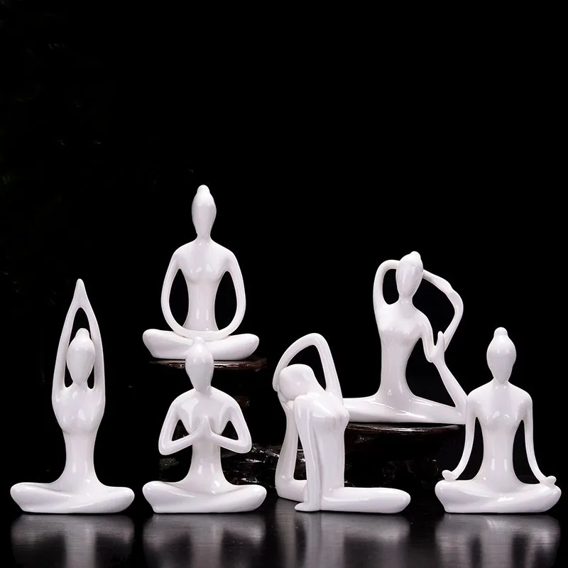 

12 Styles Yoga Figurine White Ceramic Miniatures Figure Statue Modern Abstract Art Home Decor Ornament Room Accessories