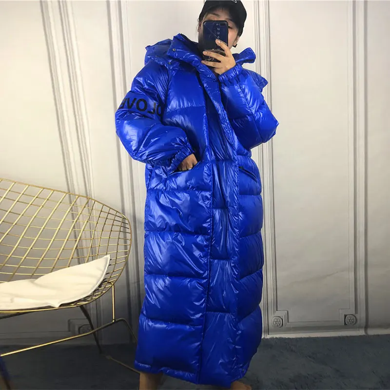 blue BF зимние пуховые пальто женские Длинные куртки модная яркая парка с капюшоном пуховая куртка женская верхняя одежда теплое водонепроницаемое пальто - Цвет: blue