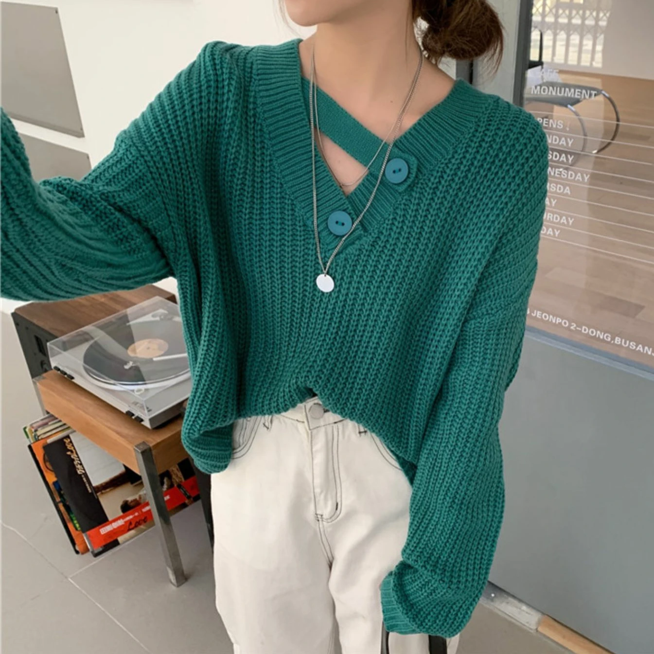 

Осенне-зимний свитер, корейский Ретро свитер с воротником на пуговицах, дизайнерский свитер, повседневные свободные пуловеры, женские каше...