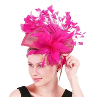 hot pink gorgeous fascinator hat with clips elegant women fancy feathers wedding hats bridal hair accessories lady millinery