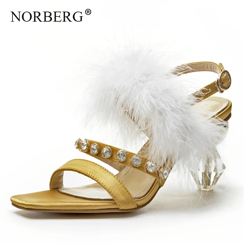 

Fashion personality crystal women high heel feather accessories woman party shoes summer women's sandals brand shoes
