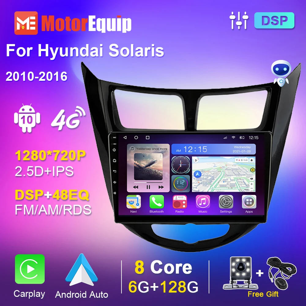 

Автомобильный мультимедийный проигрыватель, стереомагнитола на Android для Hyundai Solaris 2010-2016 Carplay, видео, GPS, сенсорный экран, камера 2din, CD