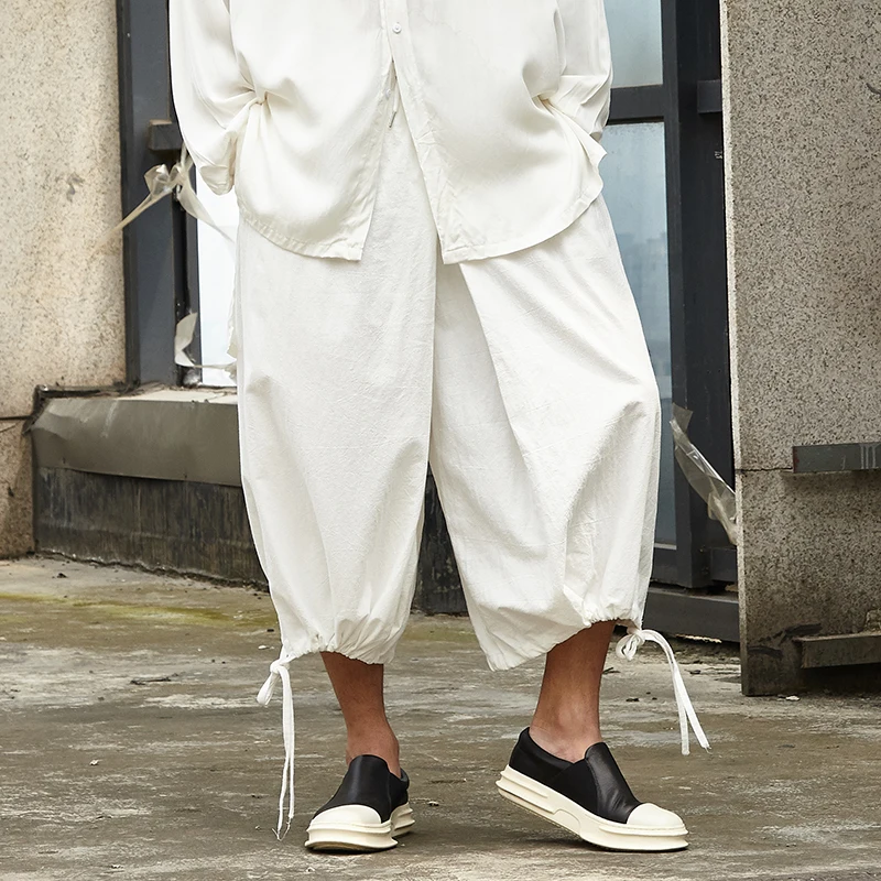 

Men Vintage Loose Casual Cotton Linen Wide Leg Skirts Pants Male Streetwear Hip Hop Punk Gothic Japan Kimono Pant Harem Trousers