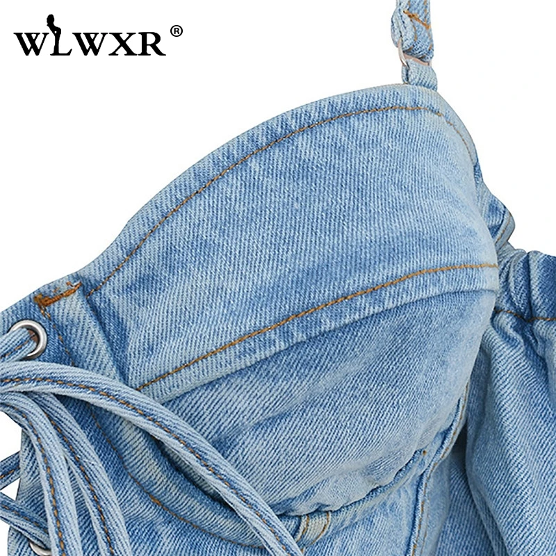 WLWXR на шнуровке джинсовый сексуальный облегающий укороченный Топ для женщин