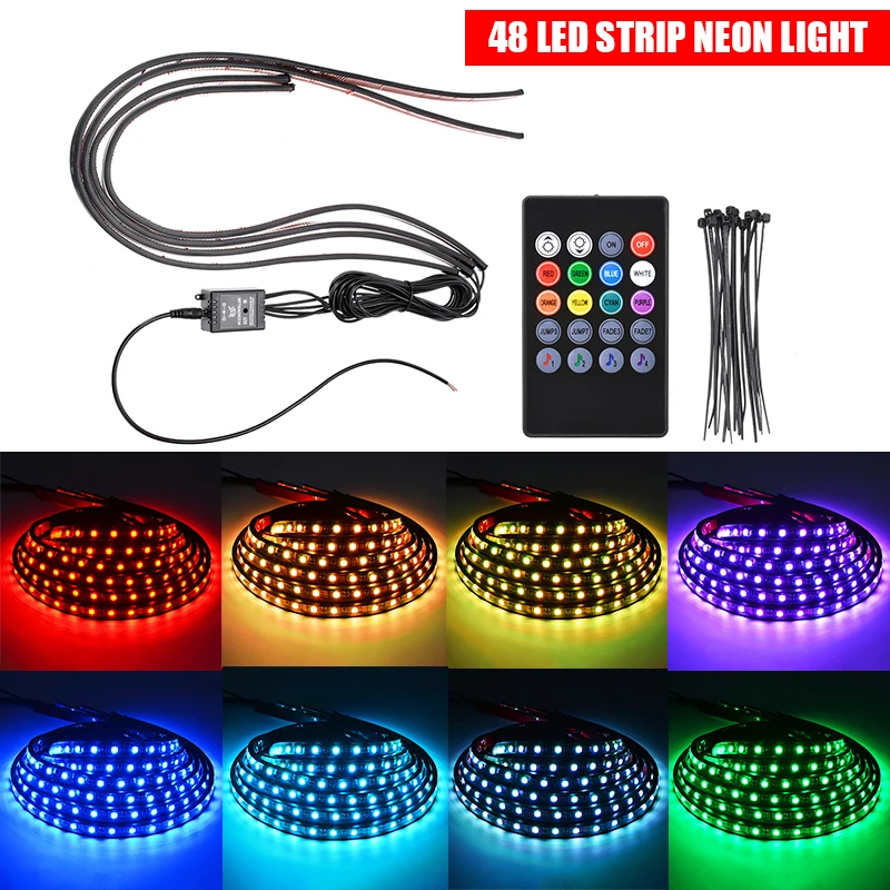 

1set Car Auto LED Strip 12V Ribbon LED Light Strip RGB Tape SMD 5050 Flexible 60cm 90cm Diode Tape With Remote Control DIY