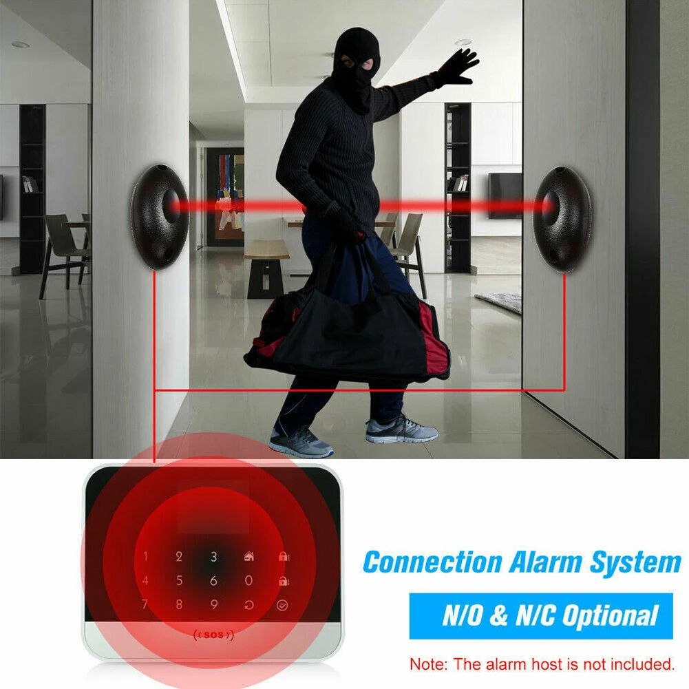 

Infrared Detector Photoelectric Alarm Active Door Barrier Sensor Waterproof Home Security Plastic Durable Beam Black Single