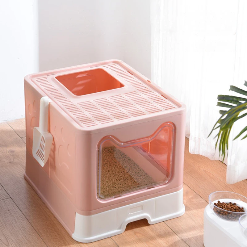 

Pet Cat Litter Box Big Space Cats Toilet Collapsible Anti Splash Big Cats WC Sandbox Closed Easy To Clean Pets Cleaning Supplies