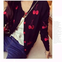 spring new sweater blouse embroidered cherry pattern slim slimming knitted cardigan womens jacket cardigans harajuku sweater