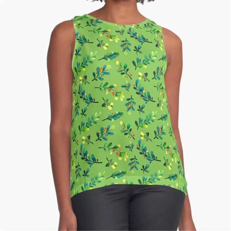 

Women Vintage Sleeveless T Shirt botanical Blue light Printed Summer O-neck tank tops Harajuku Pullover Vest Lady Tee Shirt tops