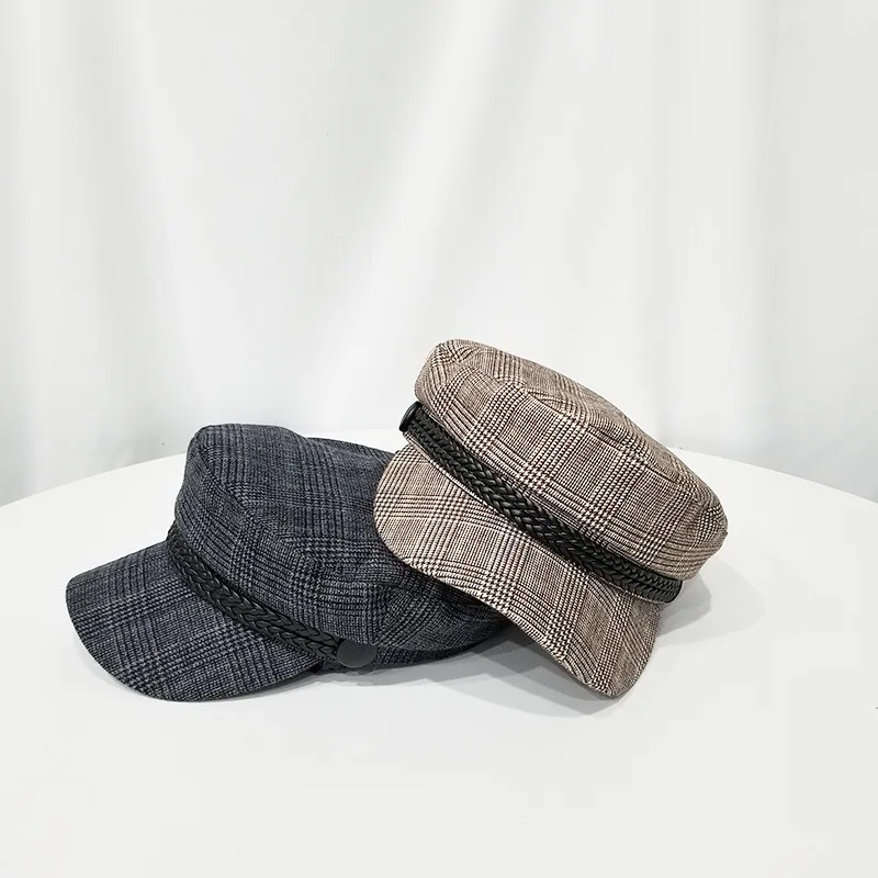 Корейская версия ранней осени шляпа женская новая дикая клетчатая гладкая