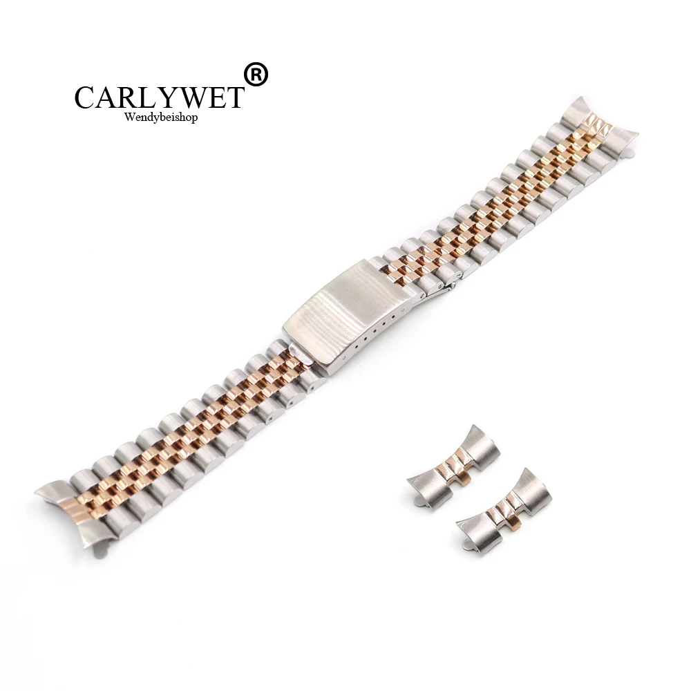 

Ремешок для часов CARLYWET 13, 17, 19, 20, 22 мм, серебристый, с изогнутым концом, сплошной винт с заменой звеньев, старый стиль, Юбилейный, Dayjust для Rolex
