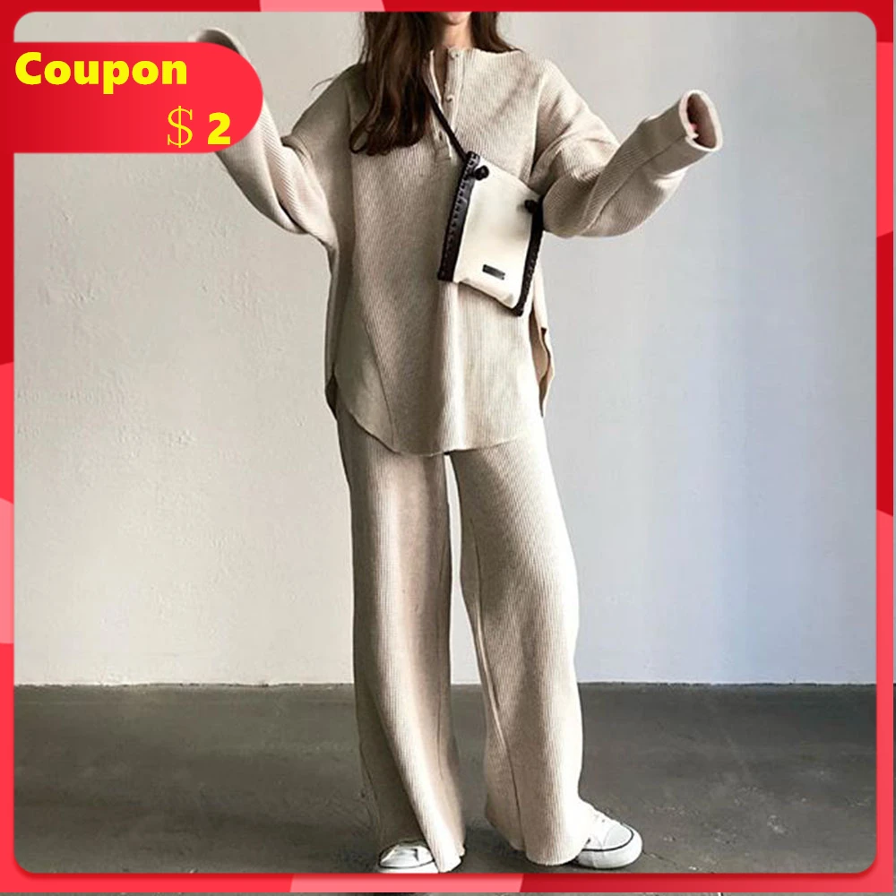 Женский комплект из двух предметов корейский базовый осенний свитер с длинными