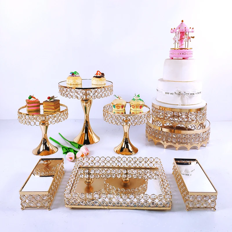 Crystal Metal Cake Stand Set Acrylic Mirror Cupcake Decorations Dessert Pedestal Wedding Party Display Tray | Дом и сад