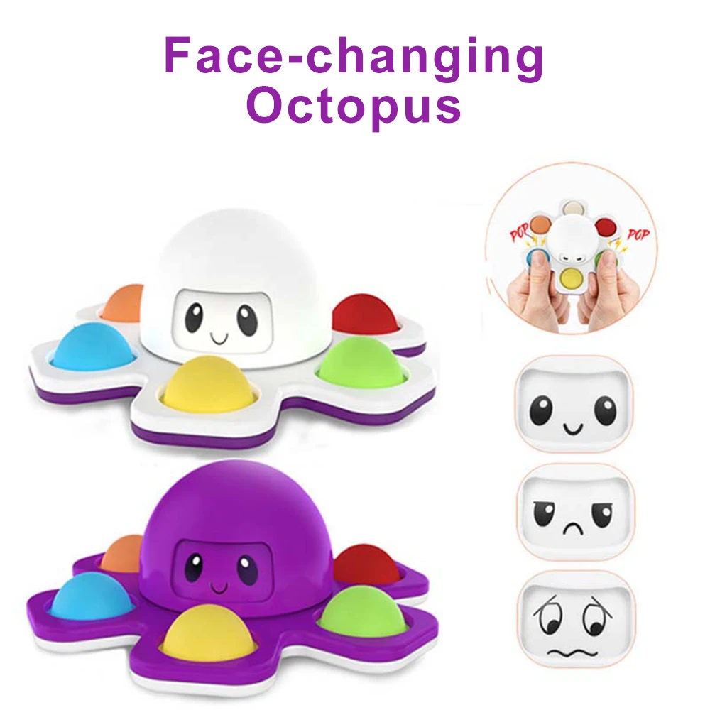 

Interactive Flip Octopus Change Faces Spinner Push Pop Bubble Fidget Toy Silicone Simple Dimple Keyboard Sensory Pop поп ит