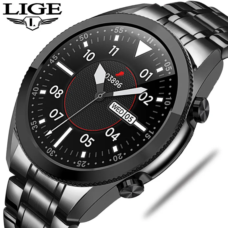 

LIGE 2020 Steel Band Smart Watch Men Full Touch Screen Sports Fitness Watch Waterproof Bluetooth For Android ios smartwatch Mens