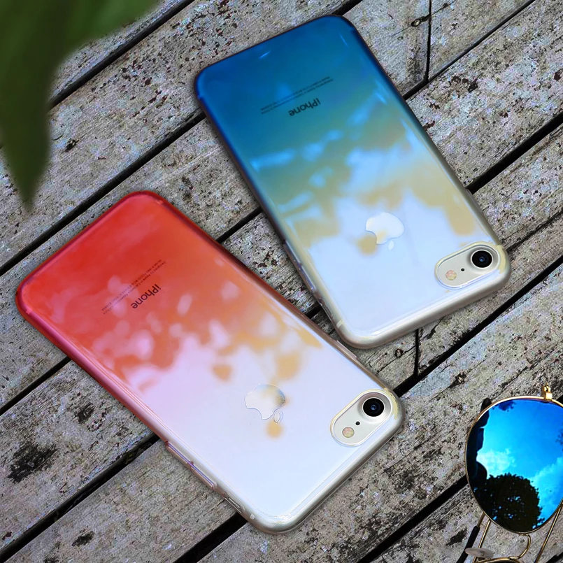 Прозрачный чехол с градиентом для iPhone 7 6 6s Plus 8 7s SE Blue ray прозрачный жесткий