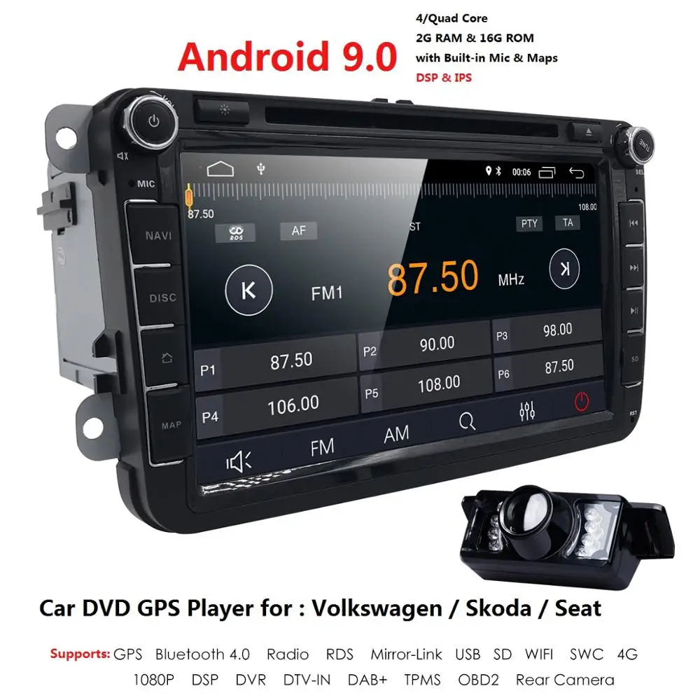 Ossuret 1024*600 android 9,0 автомобильный DVD Navi Стерео для V W Volkswagen SKODA GOLF 5 Golf 6 POLO PASSAT B7 T5 CC J ETTA TIGUAN 2 грамма
