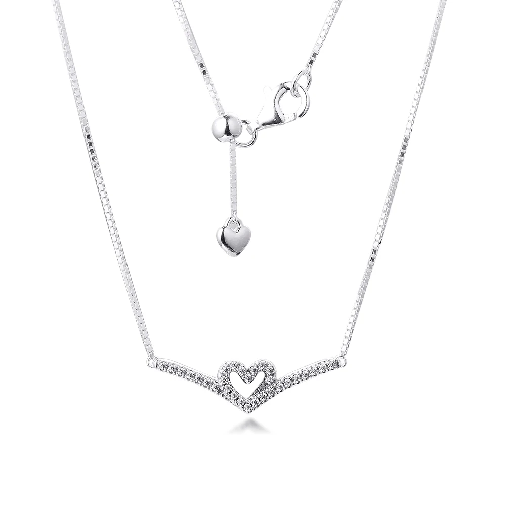 

CKK Sparkling Wishbone Heart Necklace Choker Pendant Colgantes Chakra Collares Pingente 925 Sterling Silver Women Jewelry