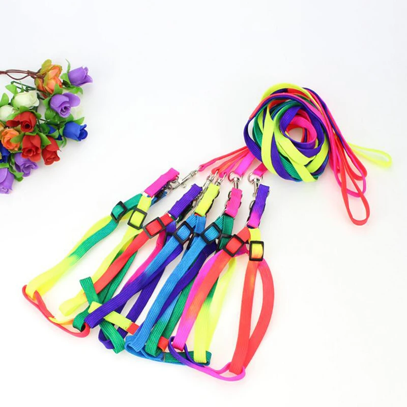 

120cm Colorful Rainbow Pet Dog Collar Harness Leash Soft Walking Harness Lead Colorful and Durable Traction Rope Nylon