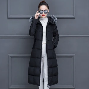 Женская длинная куртка с капюшоном, однотонная Толстая облегающая офисная парка с меховым воротником, большие размеры, зима 2021