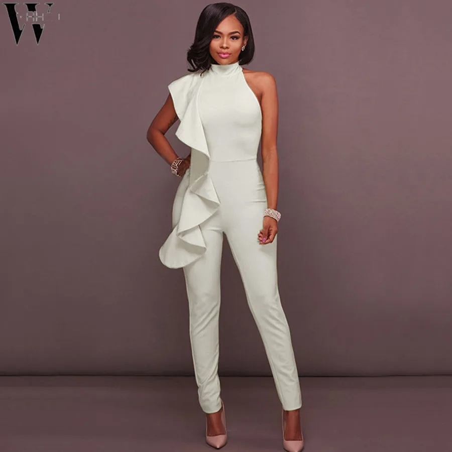 

WYHHCJ 2021 Party Bodycon Jumpsuit For Women's Clothing Casual Sleeveless Ruffles Fitness Rompers Playsuit Activity Streetwear