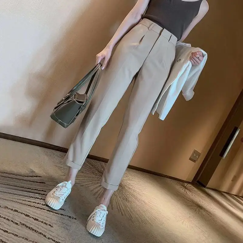 

Spring and Summer Korean Style High Waist Casual Pants Women's Ninth Pants Drape Pipe Suit Pants Harlan Baggy Pants Fashion