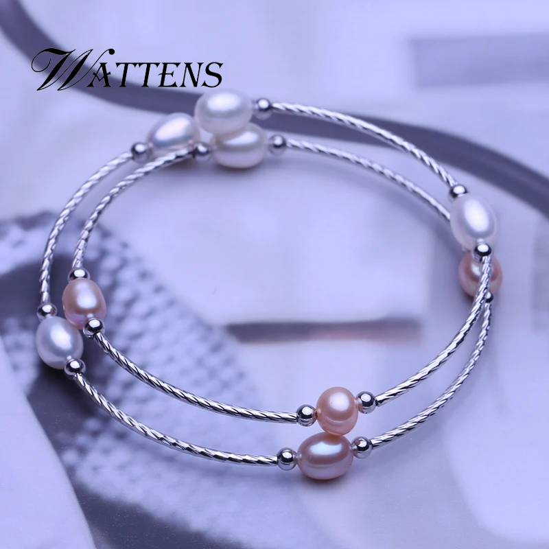 Женский браслет с натуральным пресноводным жемчугом двухслойный многоцветный