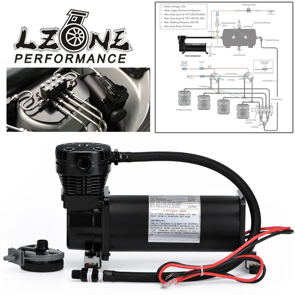 LZONE - Universal DC 12V 480c MAXPOWER 200 PSI OUTLET 1/4 car Air Suspension Compressor/ Pump JR-VAC01-14