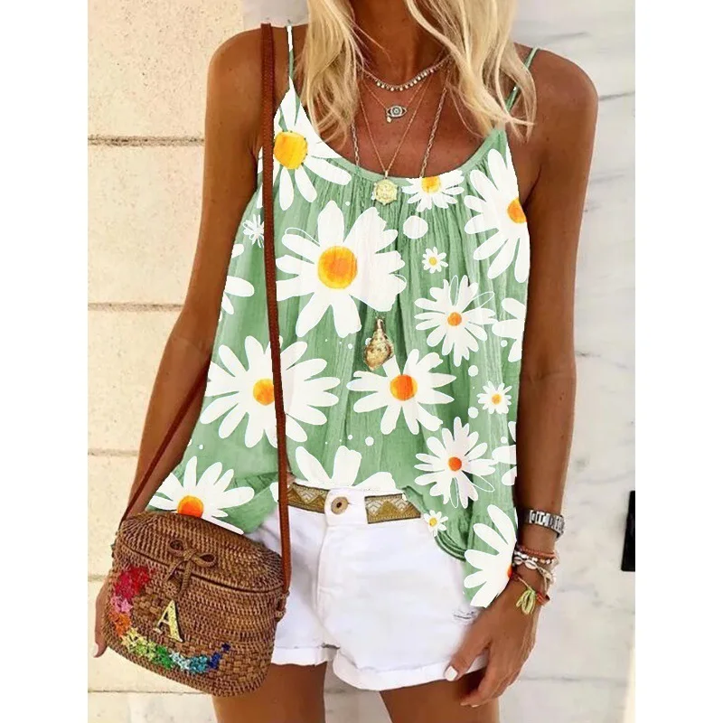 

Fashion Sexy Women Summer Casual Tank Tops Loose Beach Camis Sleeveless Bohemia Printed T Shirt Streetwear Camisole Plus Size