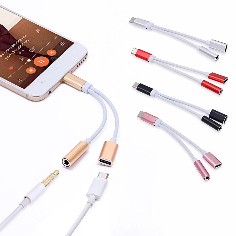 

2 in1 Type-C Adapter 3.5mm Jack Earphone to USB-C Charge Listen Calling for Huawei Xiaomi Mobile Phone Aux Dual Jack Splitter